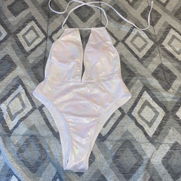 Other - NWOT white fluorescent mermaid style halter one piece bathing suit
